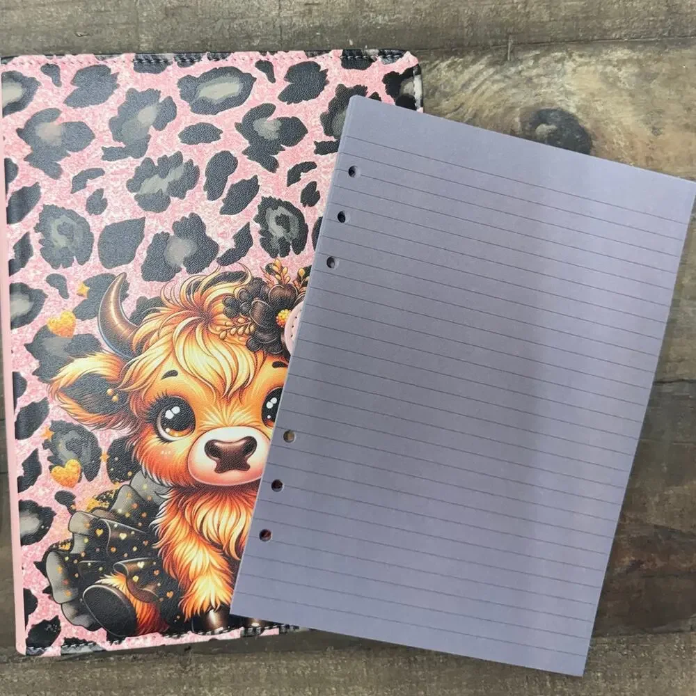 Highland Cow A5 Binder with stationery paper & mousepad and canvas tote bag